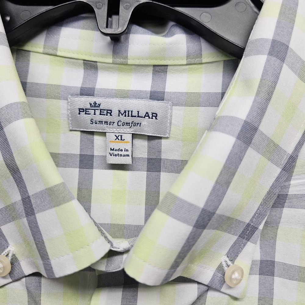 Peter Millar Summer Comfort Shirt Mens XL Yellow Grey Plaid Button Long Sleeve - Picture 5 of 9